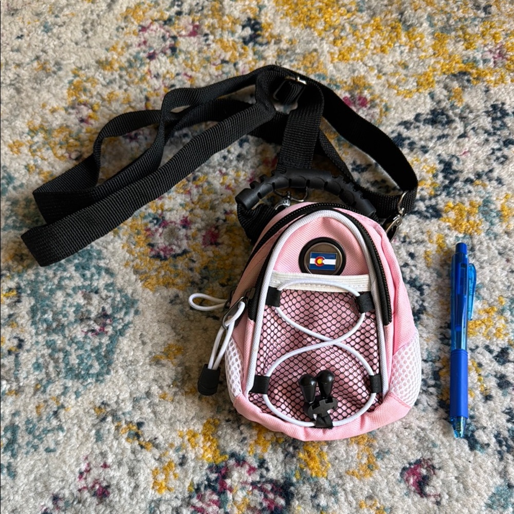 NEVER USED- Pink Mini Backpack with Black Straps